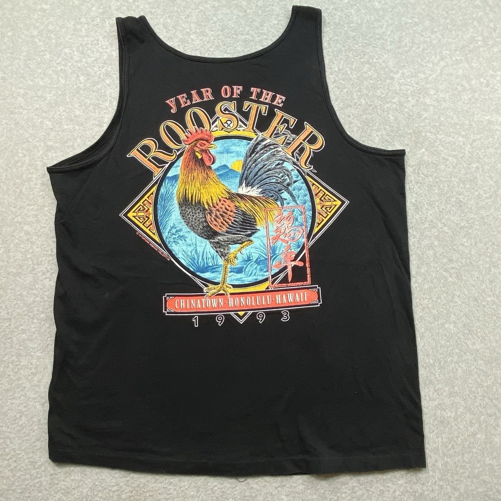 Vintage 90's Fear Of The Rooster Faded Black Tank Top Mens Sz XL Muscle Shirt